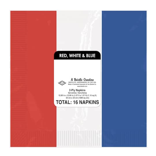 Beistle 6.5" x 6.5" Red, White & Blue Luncheon Napkins, 2 Packs of 16